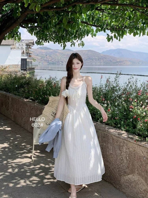 Cotton Spaghetti Straps Midi Dresses